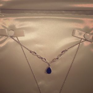 Kay Tear Drop Necklace Sapphire Sterling Silver